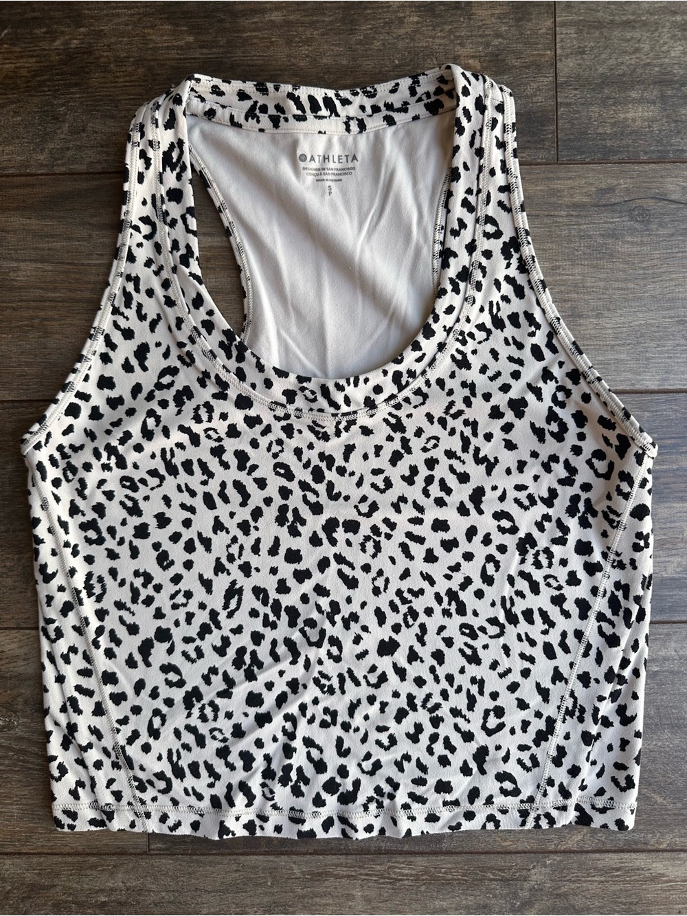 Athleta White and Black Leopard Racerback Crop Tank